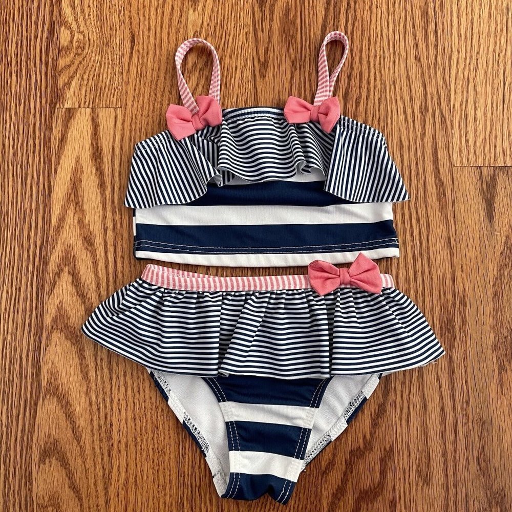 Penelope Mack Bikini Girls Size 24 Months Baby Toddler Striped Bow Blue Pink